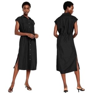 NWT Old Navy Black Button-Front Shirt Midi Dress